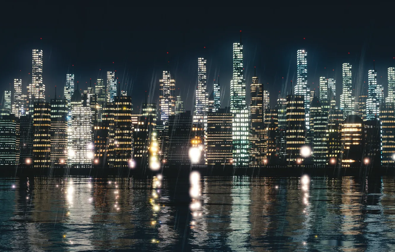 Фото обои огни, здания, city lights