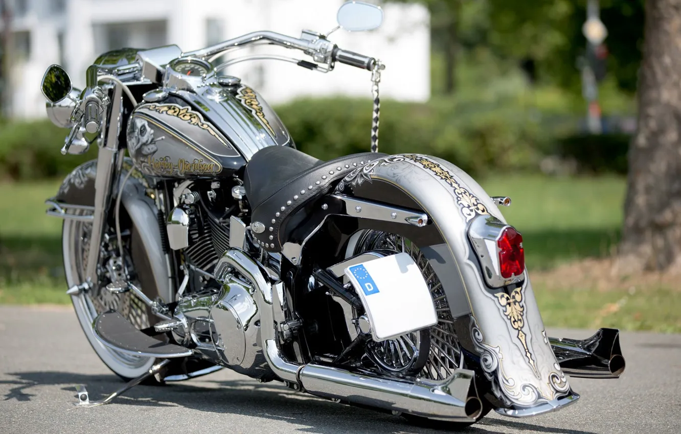 Фото обои Harley-Davidson, Custom, Chrome, Motorcycle