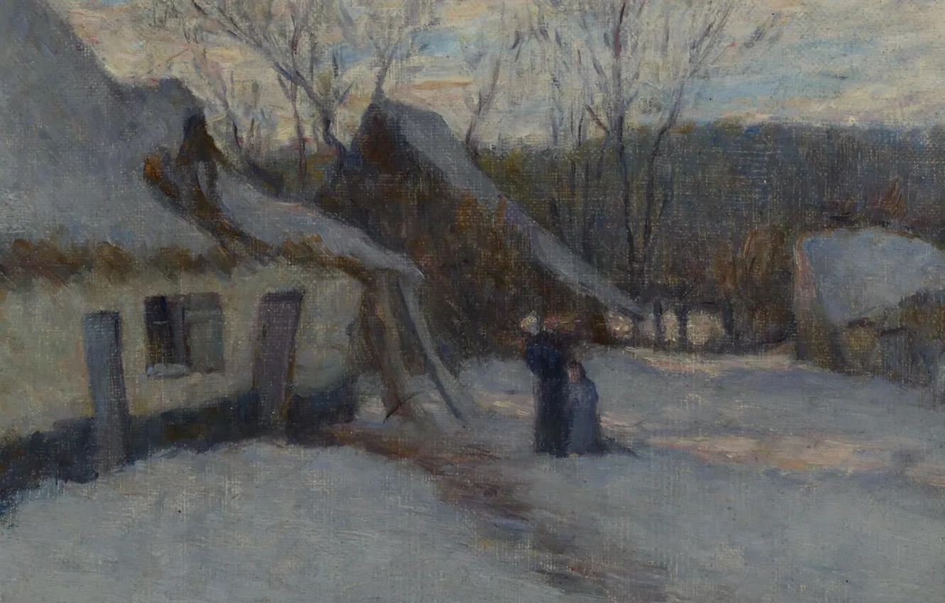 Фото обои зима, картина, Henri Le Sedaner, Анри Ле Сиданэ, Снежный Пейзаж. Этапль
