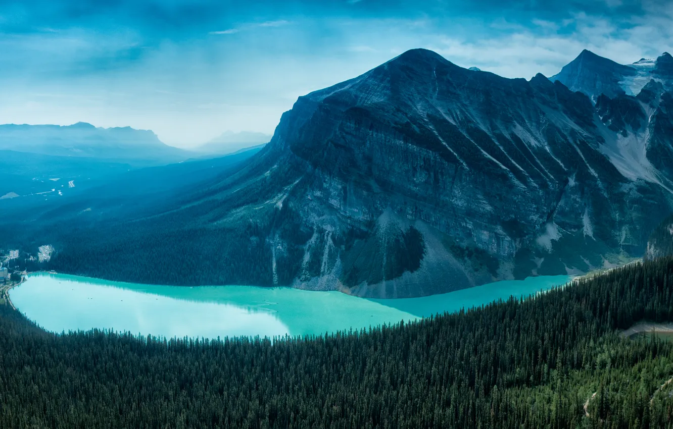 Фото обои forest, mountain, canada, alberta, lake louise