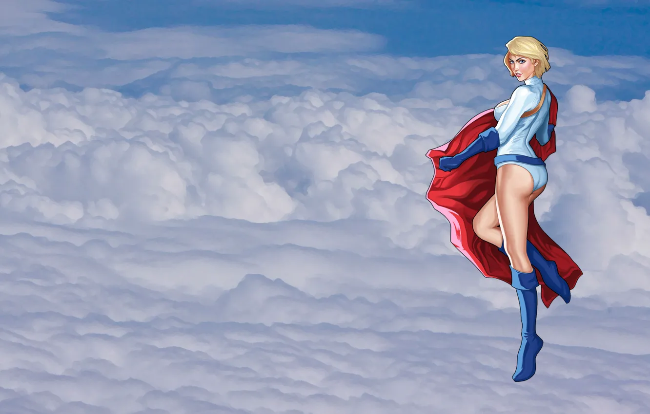 Фото обои девушка, облака, комикс, героиня, DC Comics, Power Girl, Karen Starr, Kara Zor-L