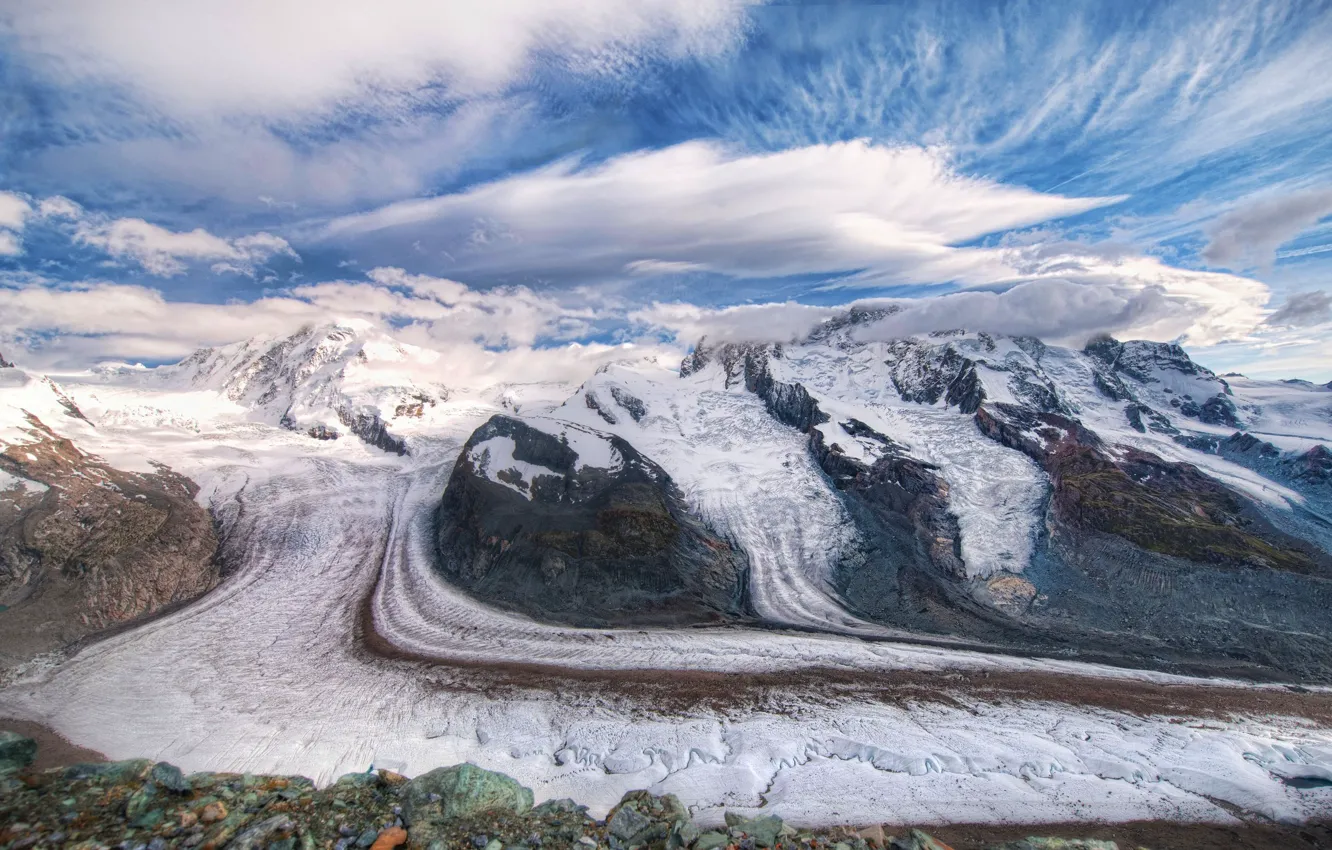 Фото обои облака, горы, Швейцария, ледники, switzerland
