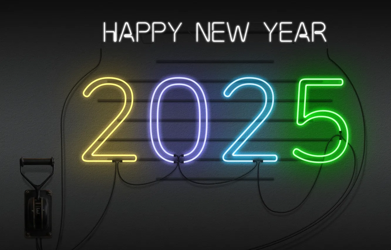 Фото обои new year, happy new year, 2025, neon sign, 2025 year