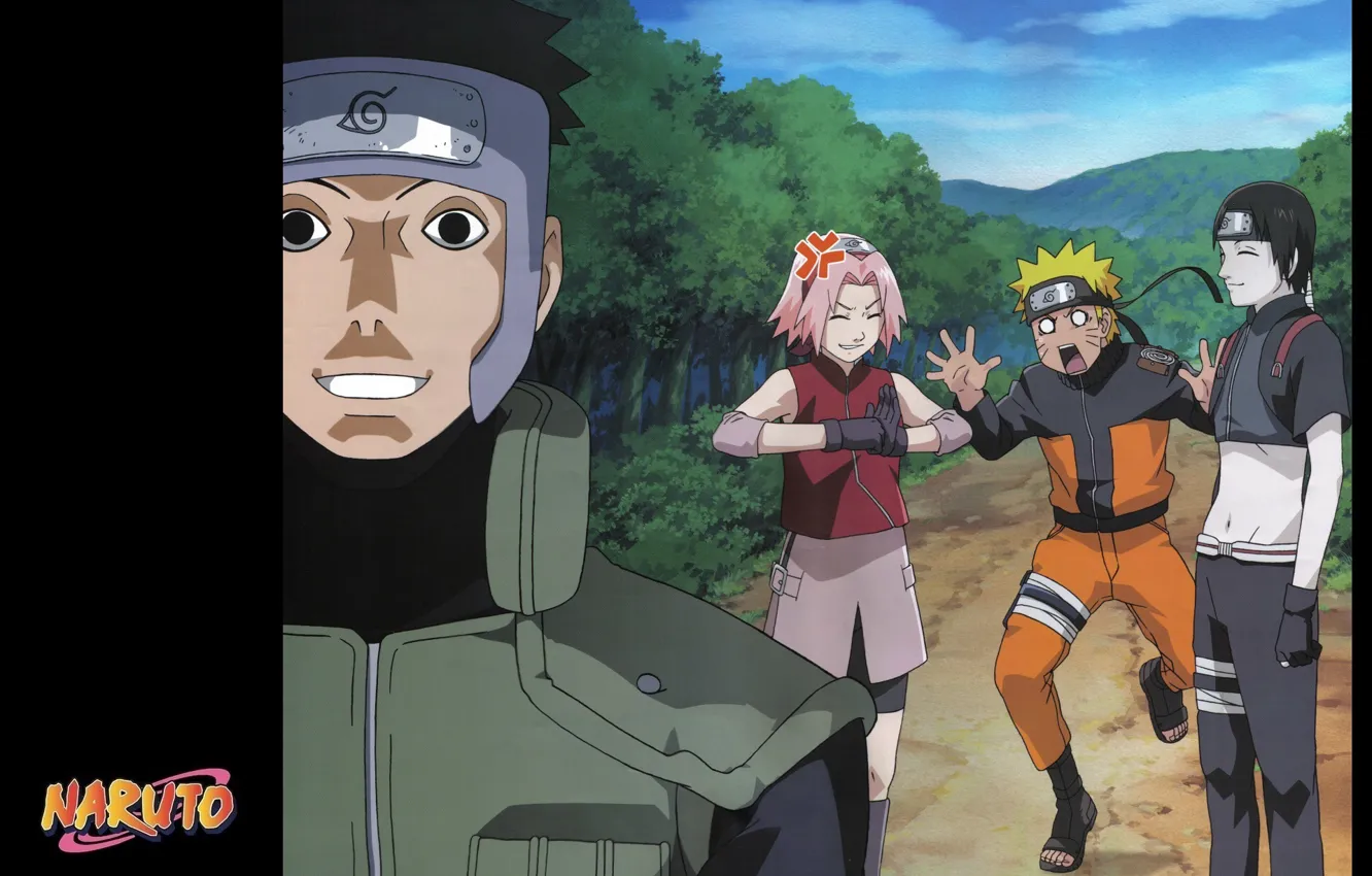 Фото обои дорога, эмоции, команда, Naruto, друзья, миссия, жилет, ninja