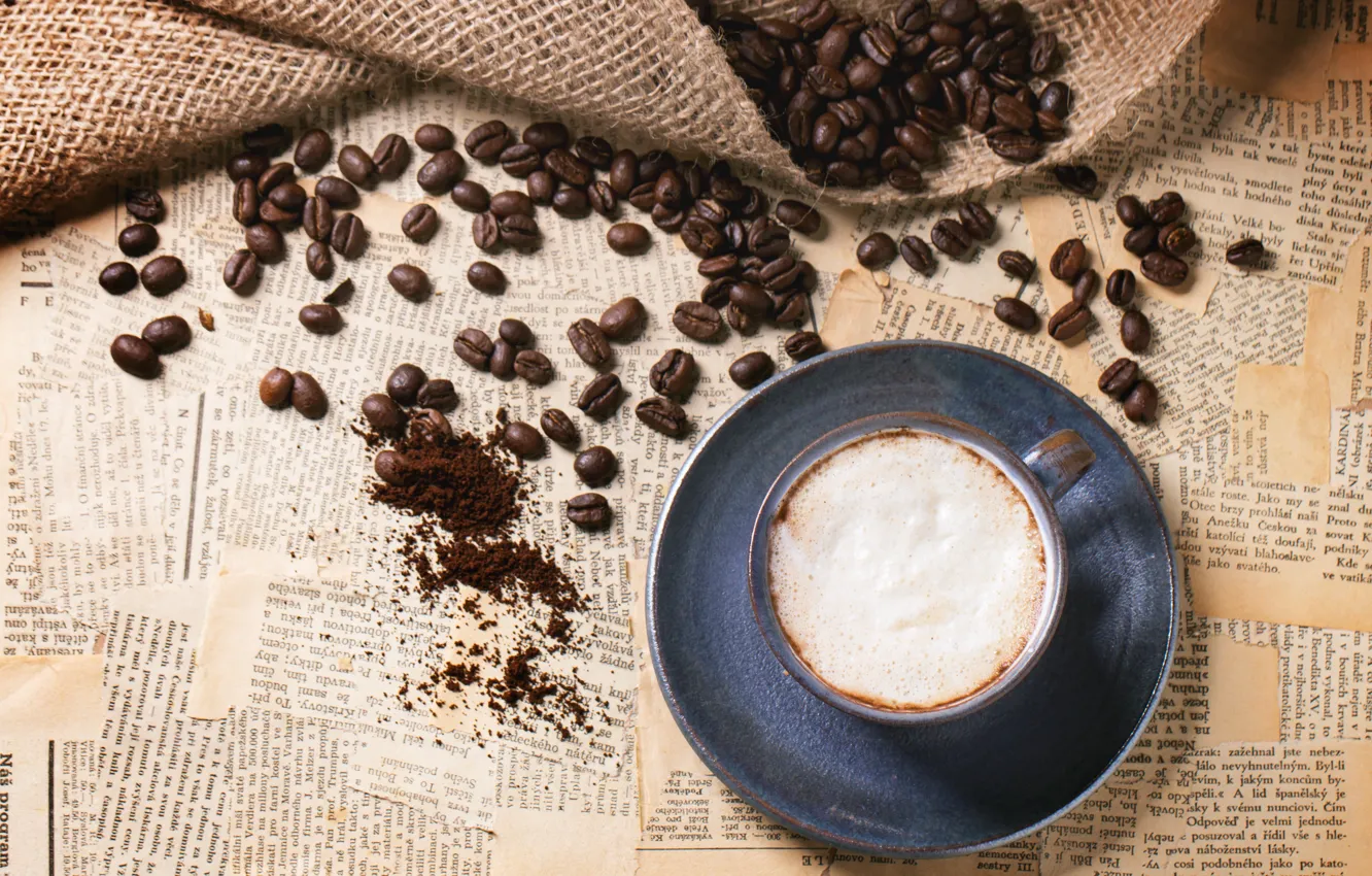 Фото обои кофе, зерна, чашка, капучино, cup, кофейные, coffee, cappuccino •