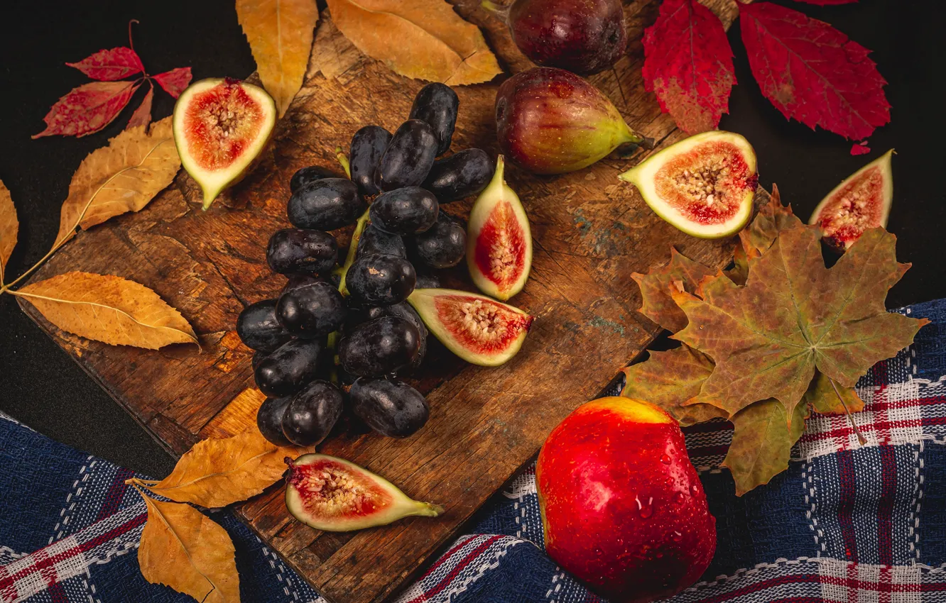 Фото обои ягоды, плоды, виноград, фрукты, grapes, fruits, berries, инжир