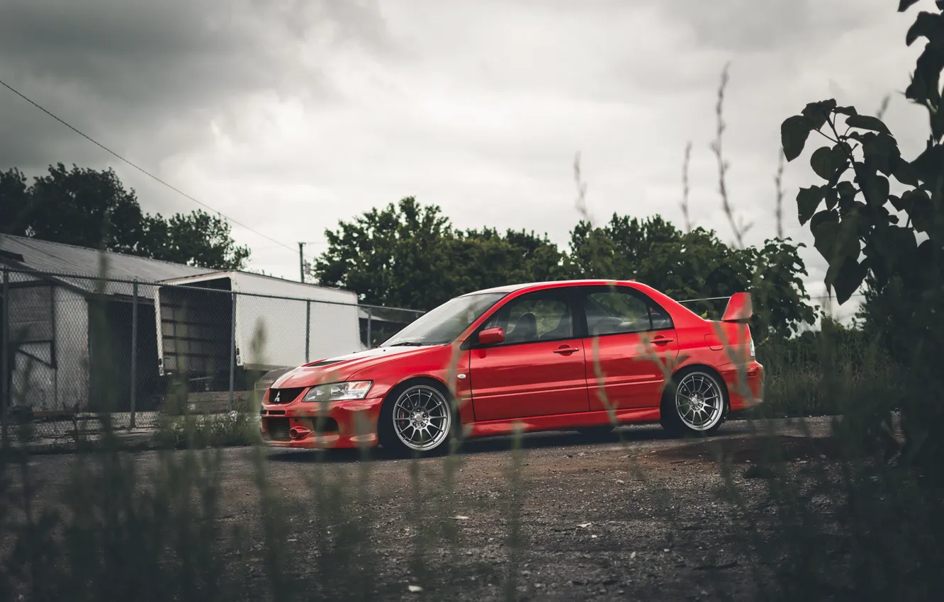 Фото обои Mitsubishi, Lancer, Red, Evolution, Front, Lancer EVO