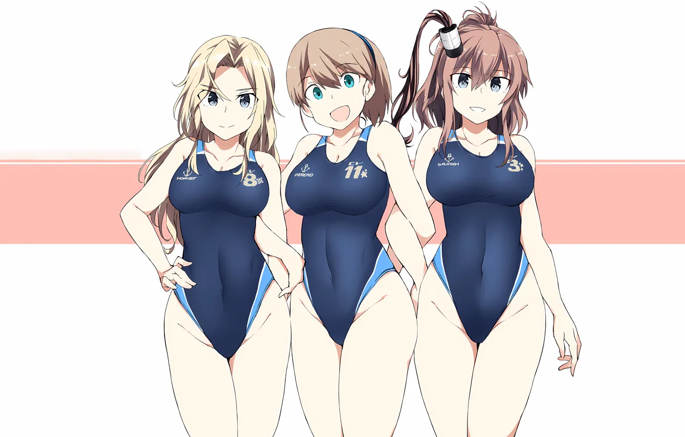 Фото обои sexy, cleavage, long hair, girls, brown hair, boobs, anime, blue eyes