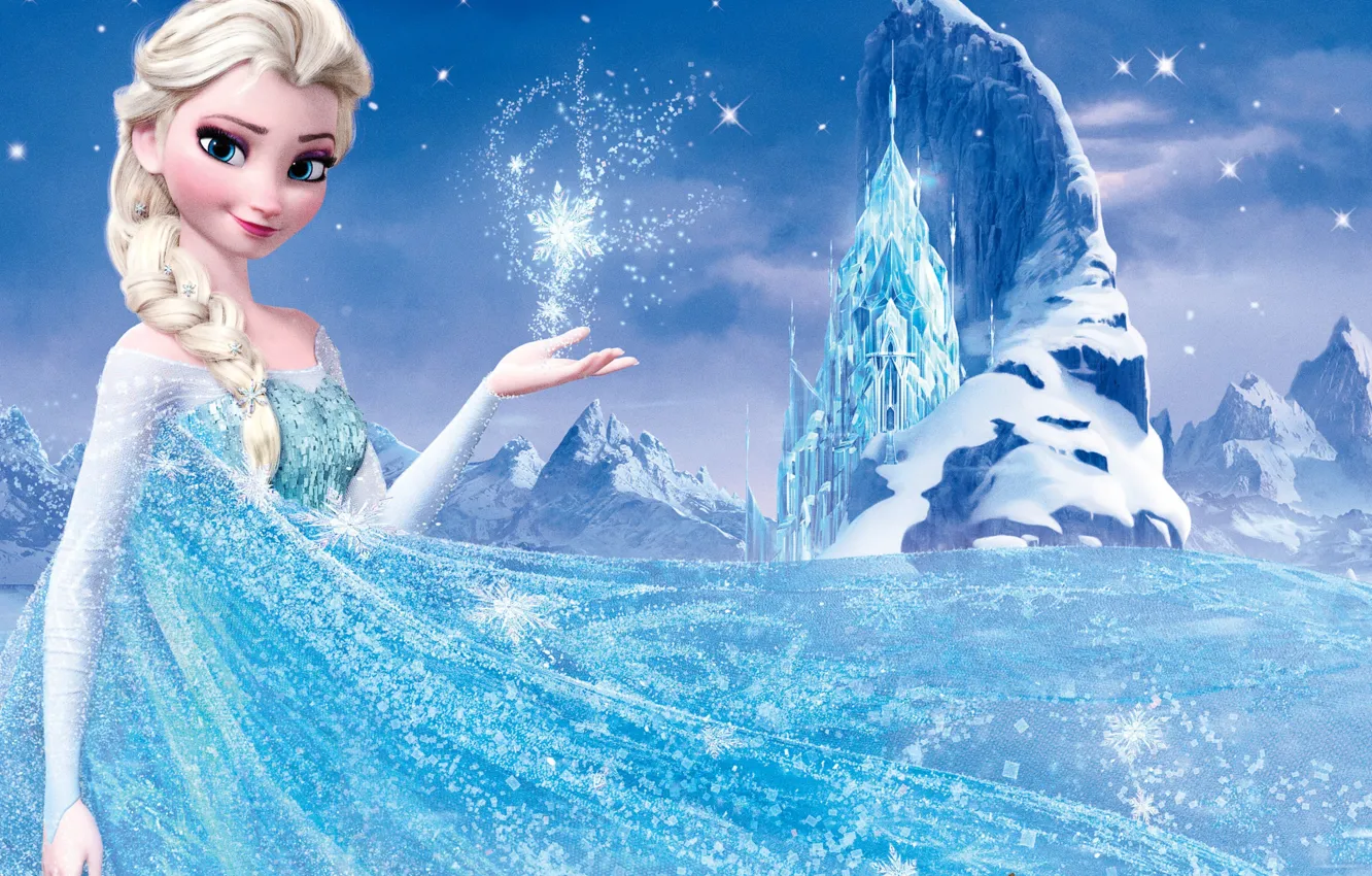 Фото обои снег, горы, звезда, лёд, Frozen, Королева, Queen, снежинка