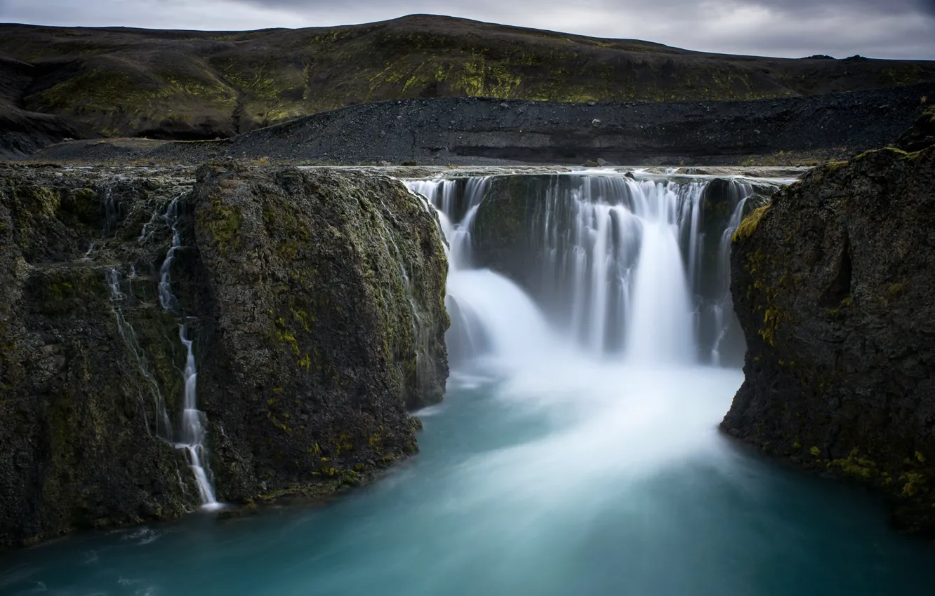 Фото обои река, скалы, водопад, Исландия