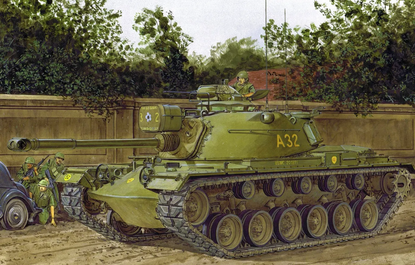 Фото обои war, art, painting, tank, M48 Patton