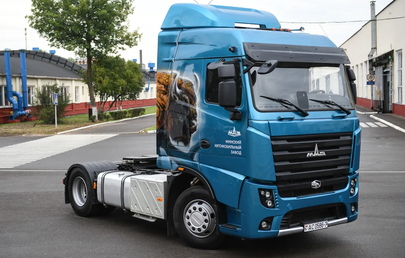 Фото обои Синий, Грузовик, Blue, Truck, Тягач, MAZ, Зубр, Маз