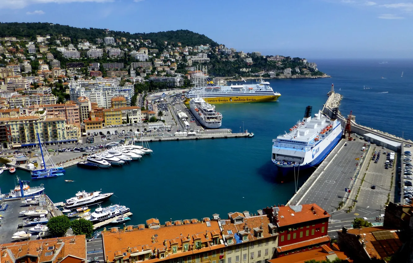 Фото обои море, Франция, корабль, порт, лайнер, Ница