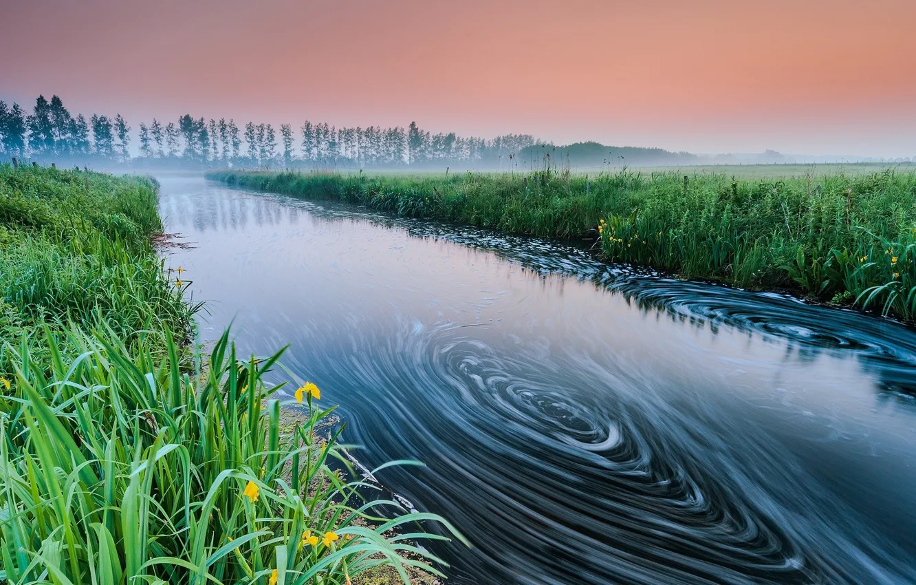 Фото обои туман, река, водоворот