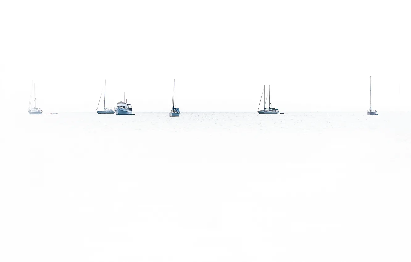 Фото обои ocean, smoke, fog, boats, white out