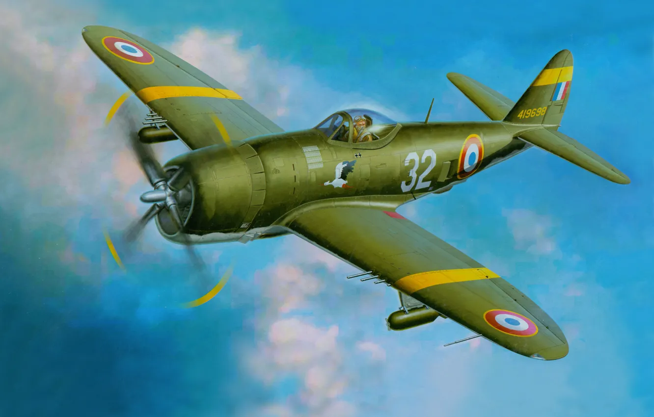 Фото обои небо, рисунок, арт, штурмовик, самолёт, истребитель-бомбардировщик, WW2, Рипаблик P-47 «Тандерболт»