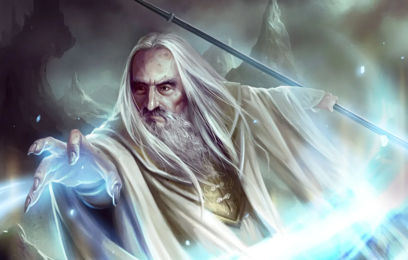 Фото обои магия, рука, арт, посох, колдун, Guardians of Middle-earth, Саруман, Saruman