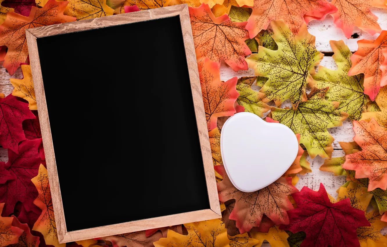 Фото обои осень, листья, любовь, фон, дерево, сердце, рамка, love