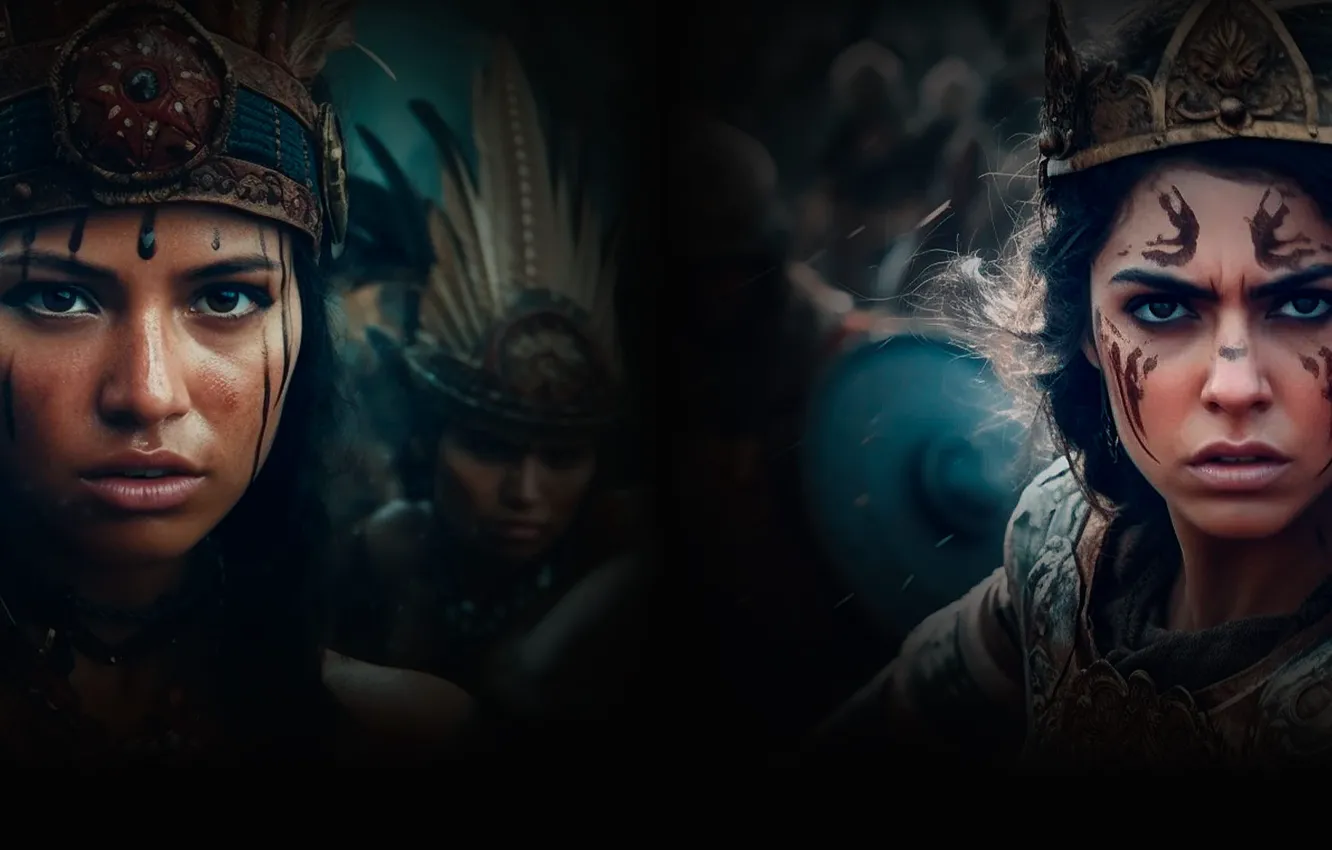 Фото обои две, амазонки, amazons