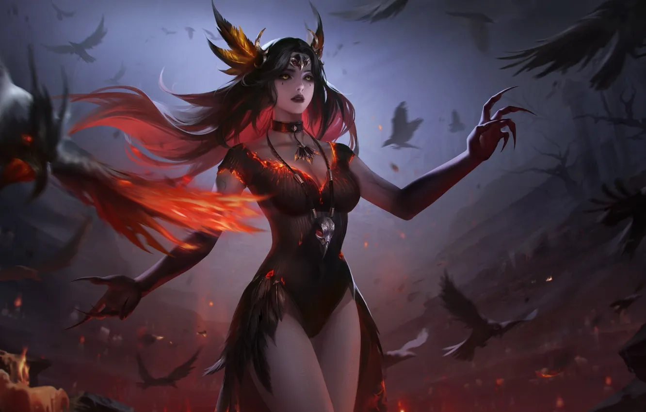 Фото обои девушка, птицы, магия, Arena of Valor, Арена Доблести, AOV