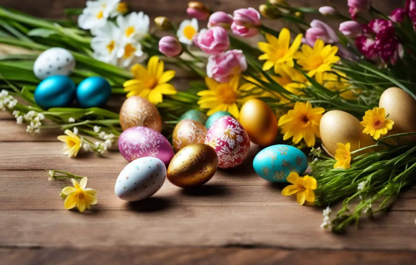 Фото обои цветы, яйца, весна, colorful, Пасха, happy, flowers, spring