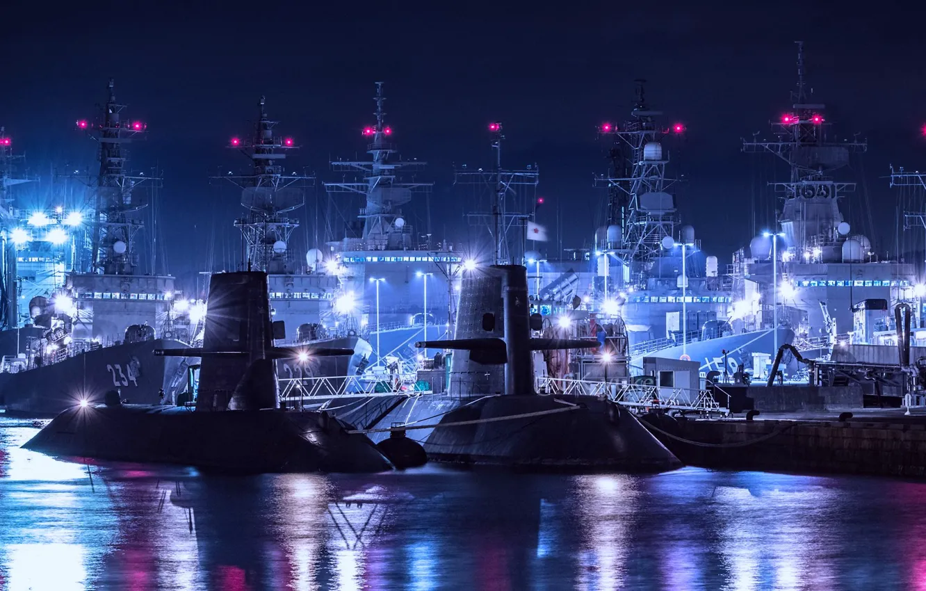 Фото обои ночь, Япония, база, военно-морская