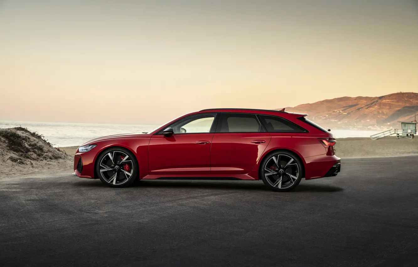 Фото обои красный, Audi, силуэт, универсал, RS 6, 2020, 2019, V8 Twin-Turbo