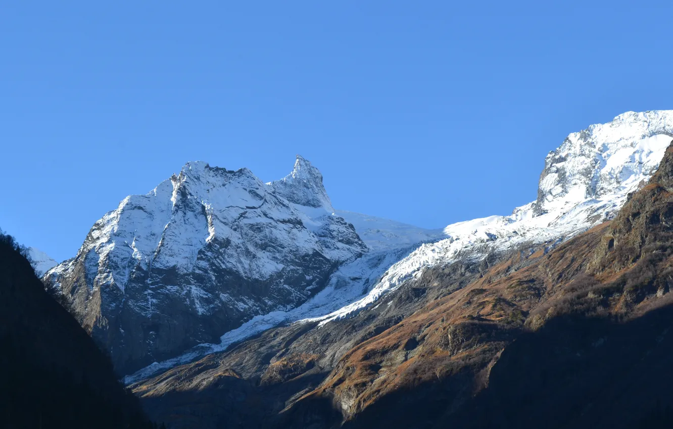 Фото обои снег, горы, Домбай