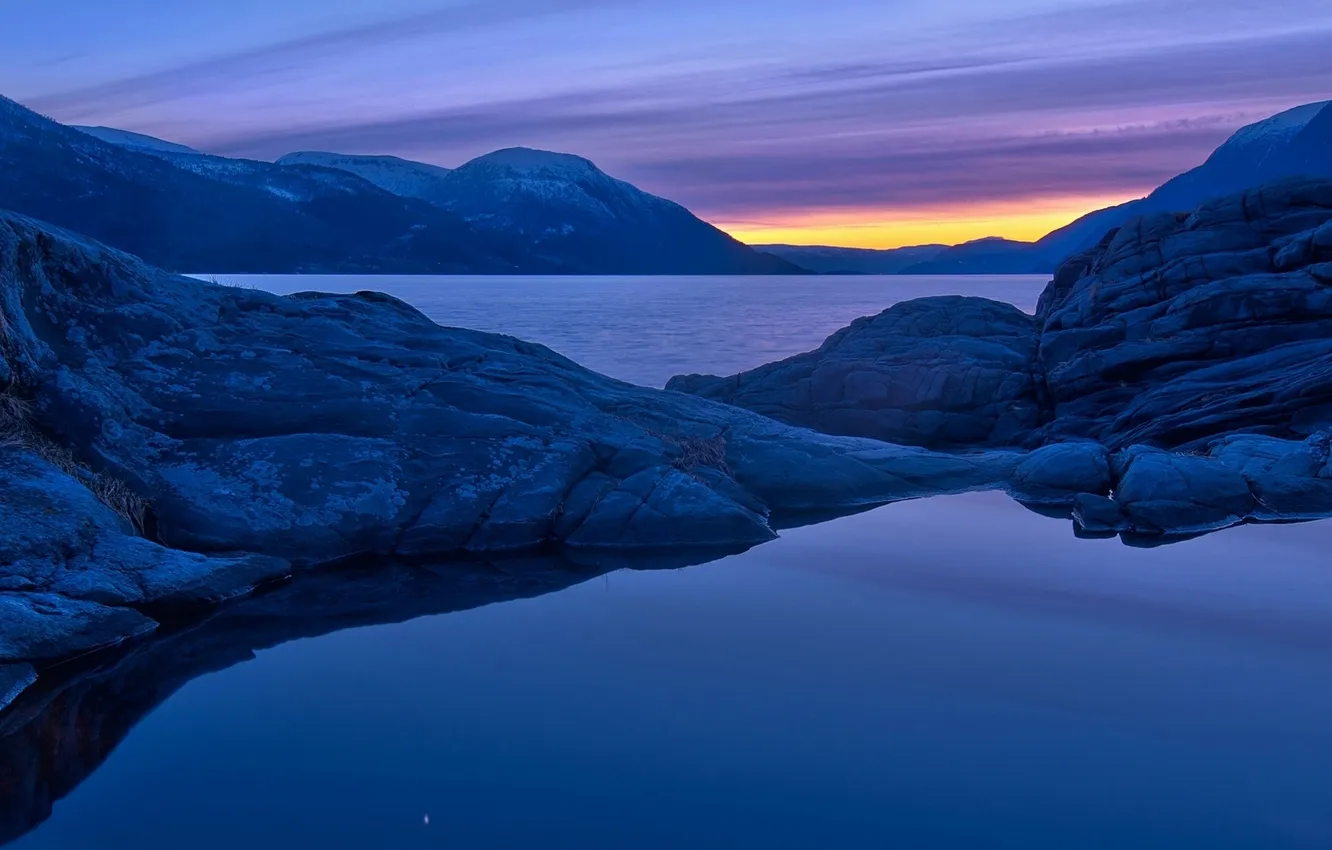 Фото обои закат, горы, Норвегия, Norway, фьорд