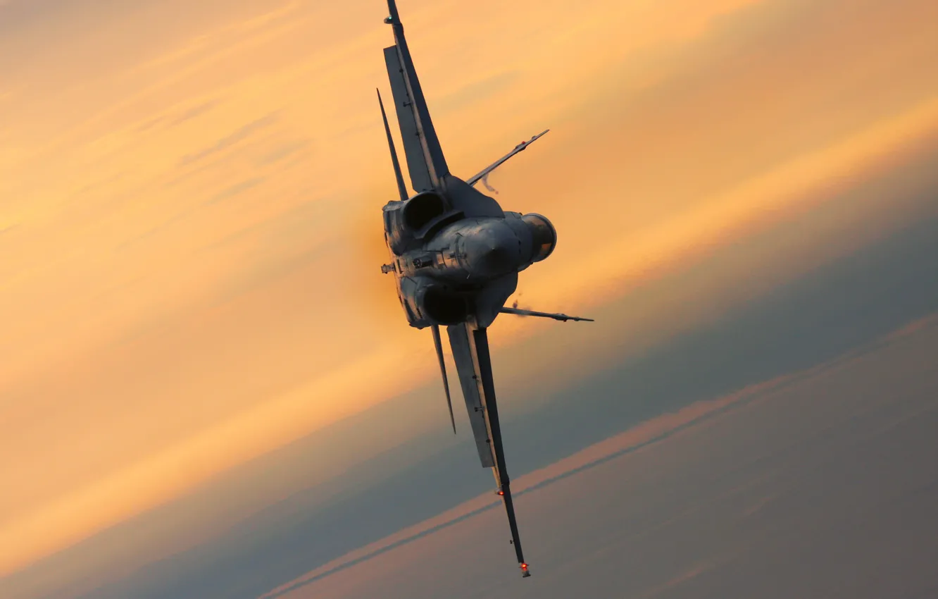 Фото обои закат, истребитель, полёт, многоцелевой, Hornet, F-18