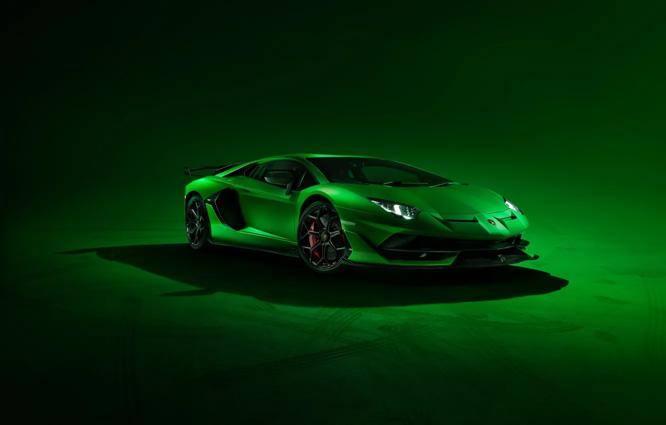 Фото обои Lamborghini, Green, Front, Aventador, Supercar, SVJ