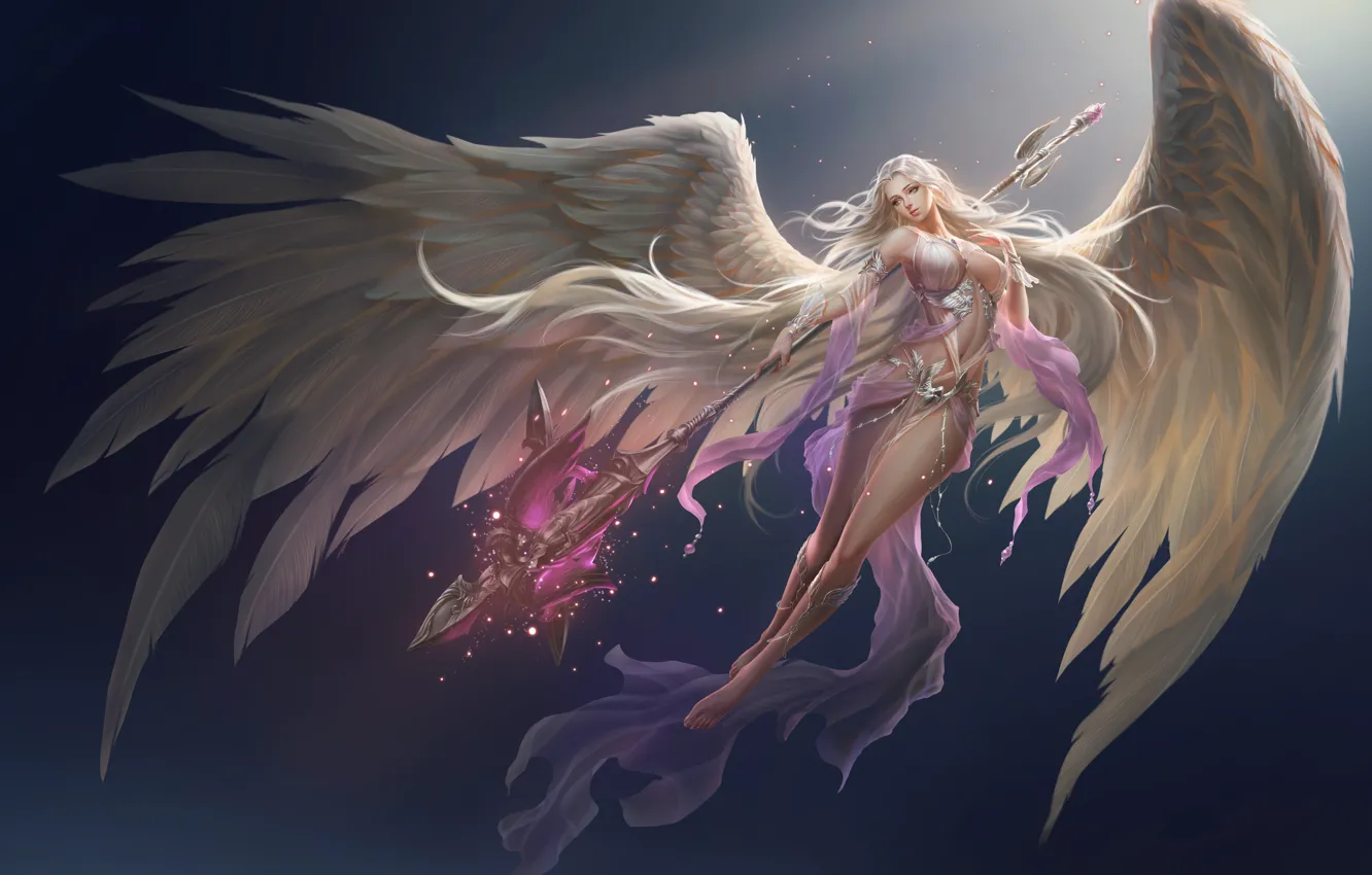 Фото обои девушка, фон, крылья, ангел, fortuna, league of angels