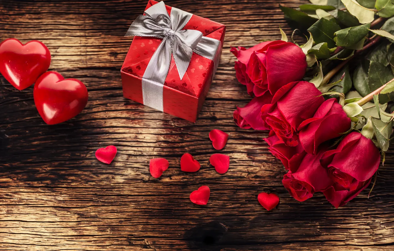 Фото обои любовь, цветы, подарок, романтика, сердце, розы, букет, love