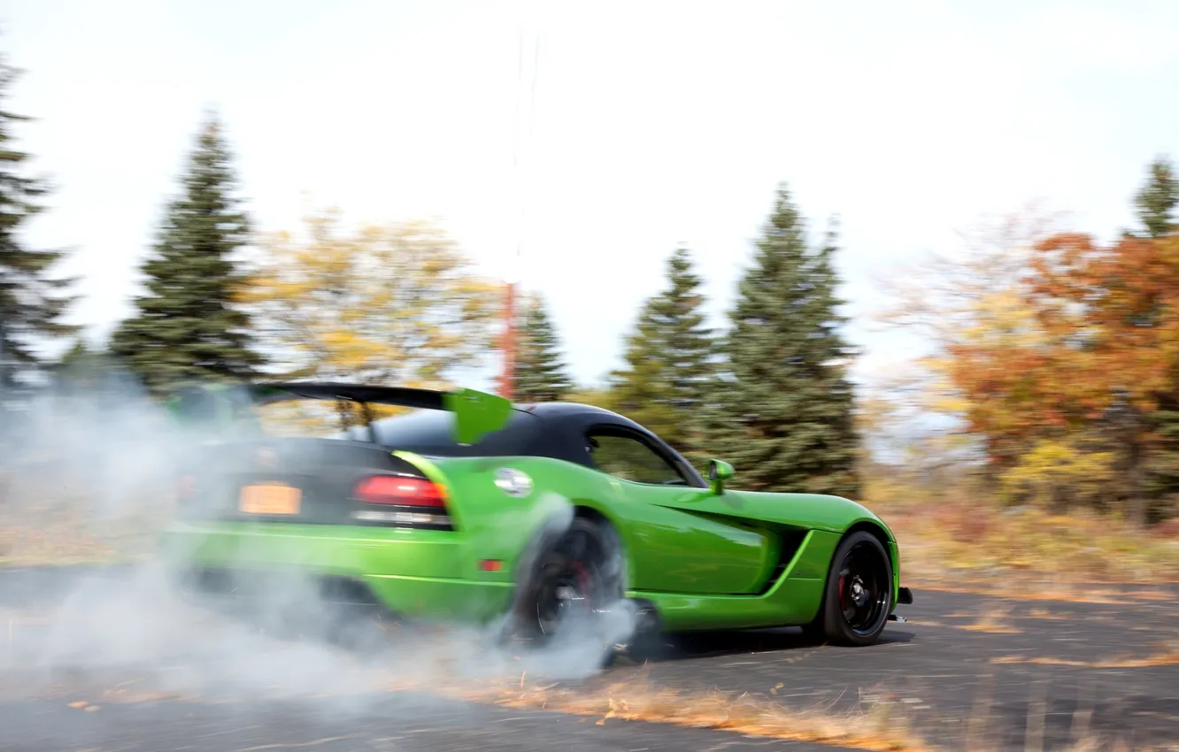 Фото обои green, дым, зелёный, Dodge, Viper, додж, вайпер, вид сзади