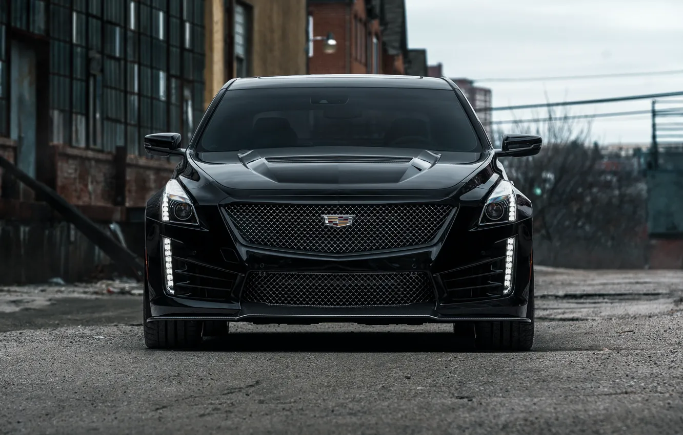 Фото обои Cadillac, Muscle, CTS-V, Front, Black, Lights, Face