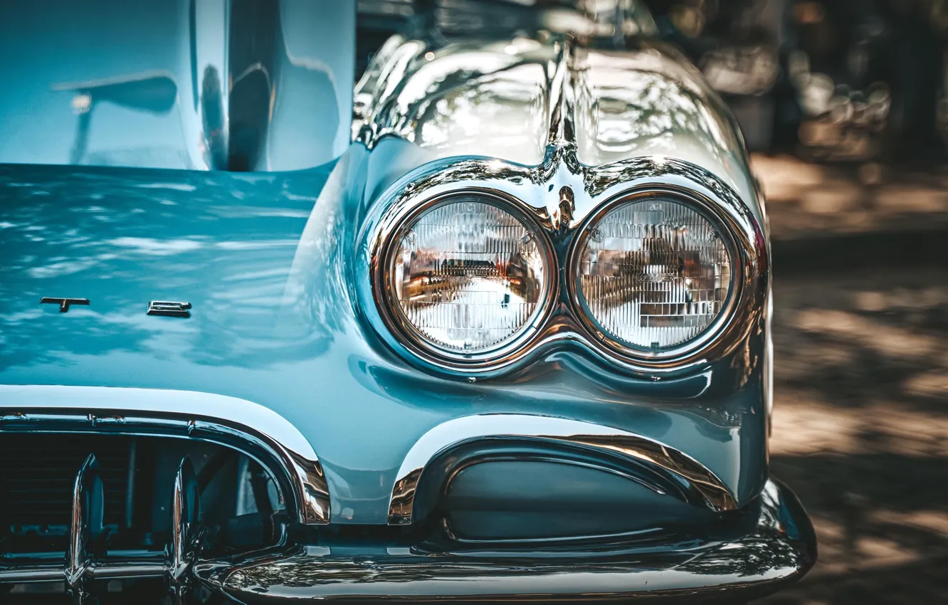 Фото обои Corvette, Chevrolet, light, vintage car, radiator grille