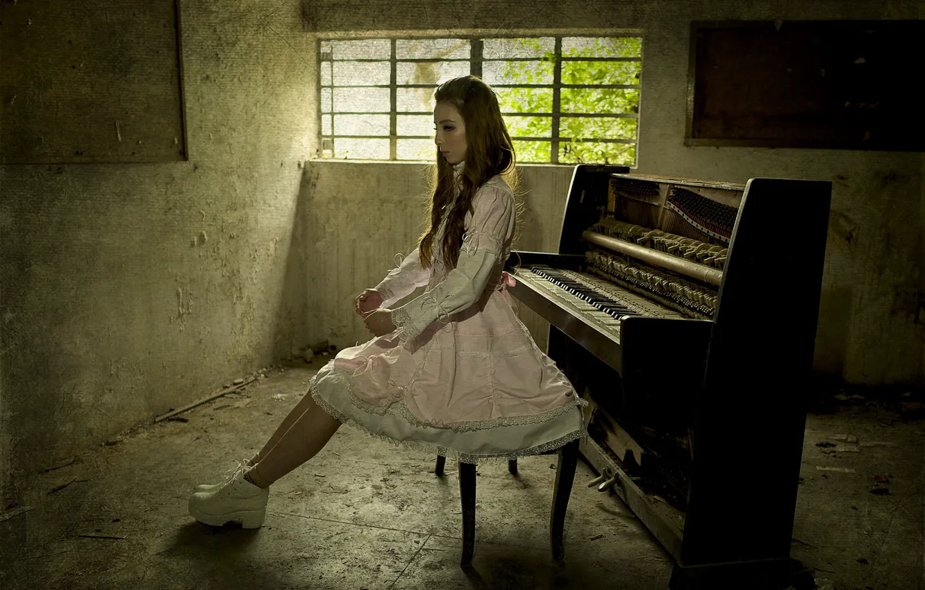 Фото обои девушка, музыка, пианино
