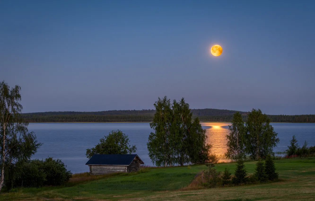 Фото обои озеро, луна, вечер, Финляндия