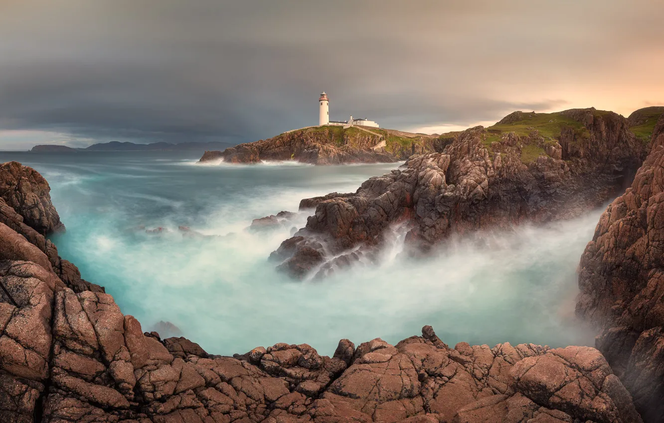 Фото обои пейзаж, океан, скалы, маяк, залив, Ирландия, гавань, Атлантика