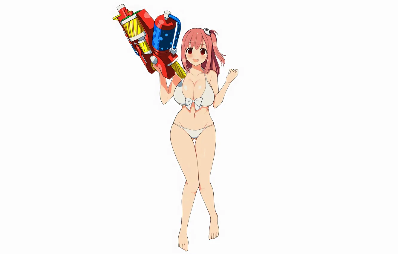 Фото обои girl, sexy, cleavage, pink hair, long hair, boobs, anime, beautiful