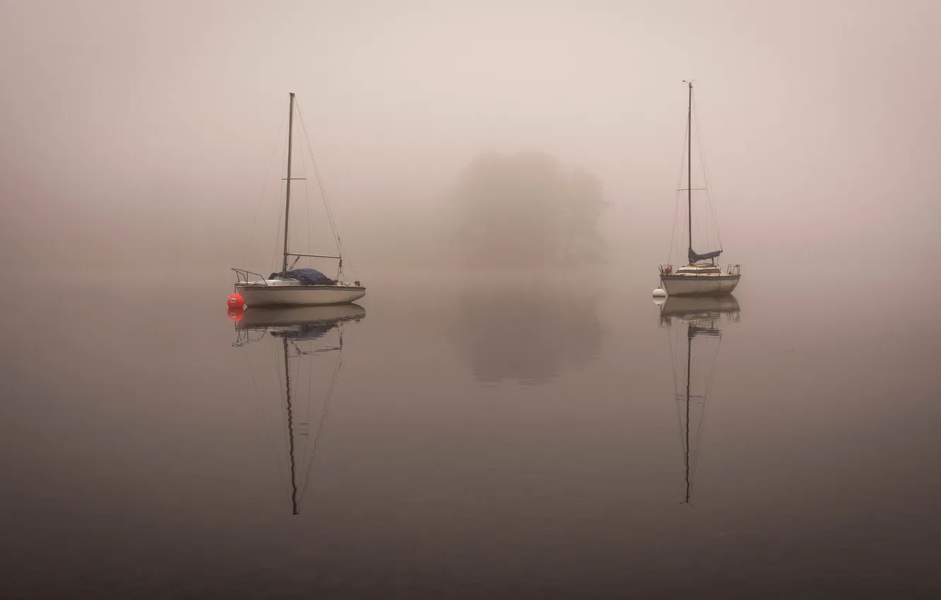 Фото обои озеро, лодка, утро, яхта, ткмал