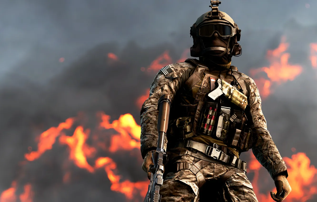Фото обои небо, облака, огонь, солдат, battlefield, штурмовик, battlefield 4, assault