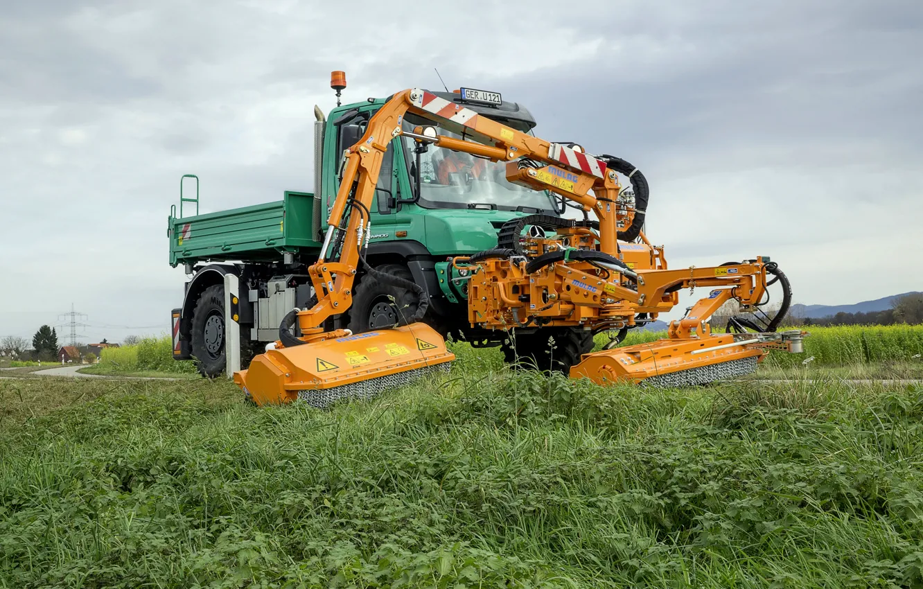 Фото обои трава, Mercedes-Benz, грузовик, обочина, оборудование, Unimog, U529