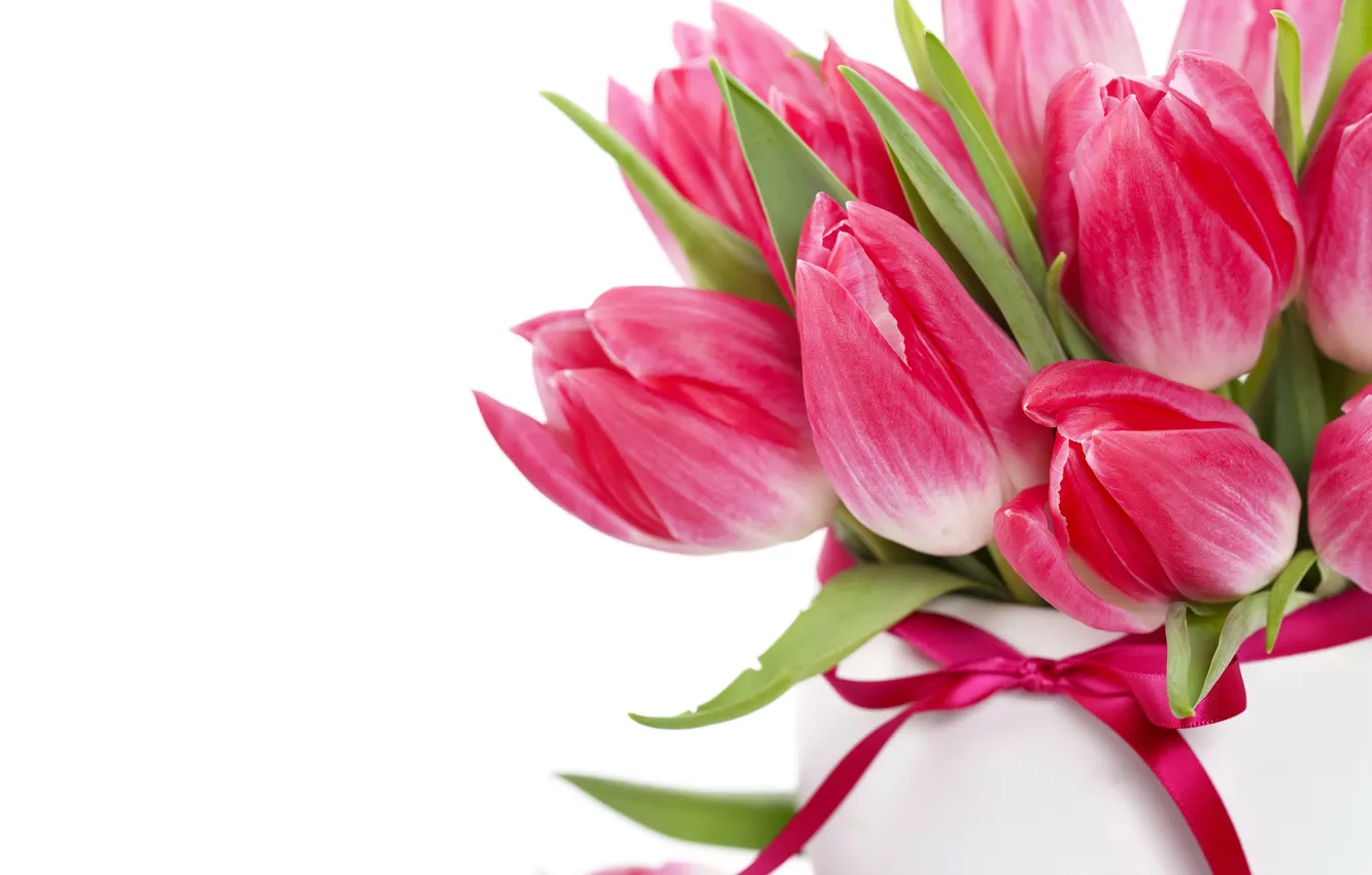 Фото обои весна, лента, тюльпаны, 8 марта