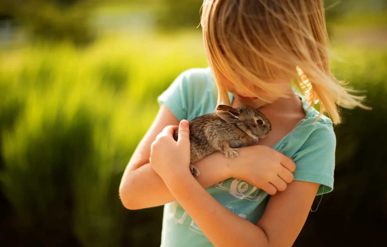 Фото обои нежность, кролик, девочка