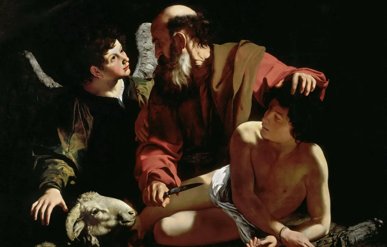 Фото обои картина, мифология, Микеланджело Меризи да Караваджо, Принесение Исаака в Жертву