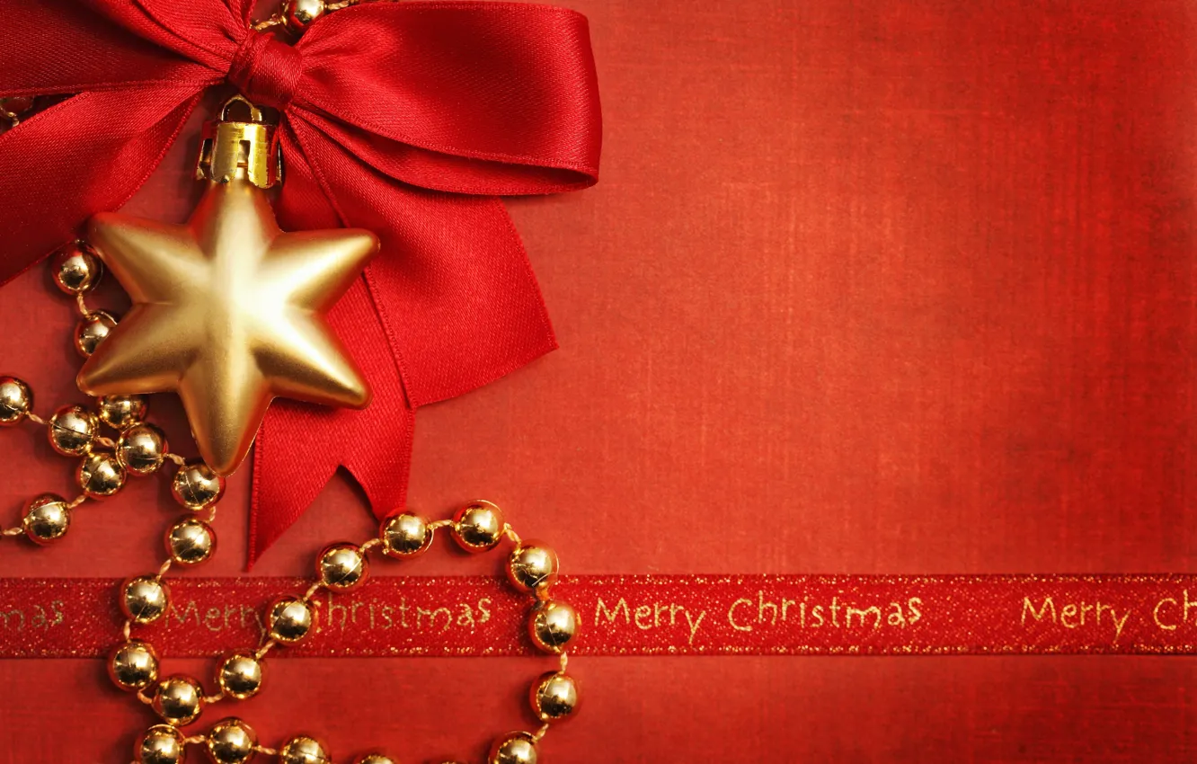 Фото обои украшения, праздник, игрушка, звезда, Новый Год, Рождество, лента, бусы