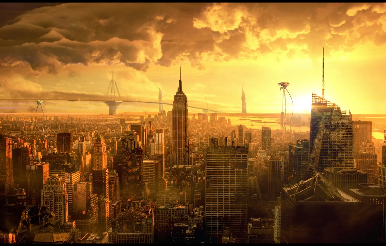 Фото обои графика, война миров, нью-йорк, конец света, инопланетяне