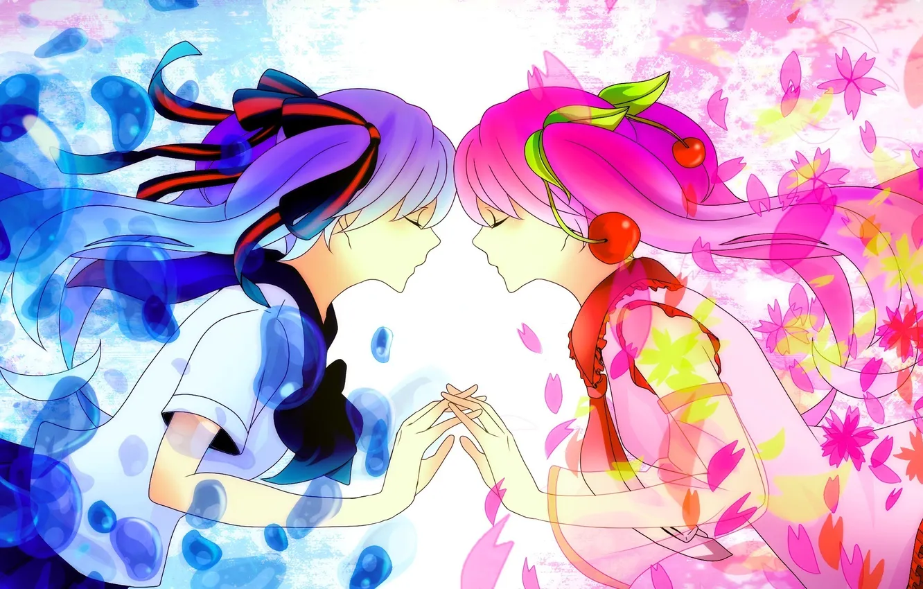 Фото обои вода, пузырьки, девушки, сакура, vocaloid, hatsune miku, sakura miku, bottle miku