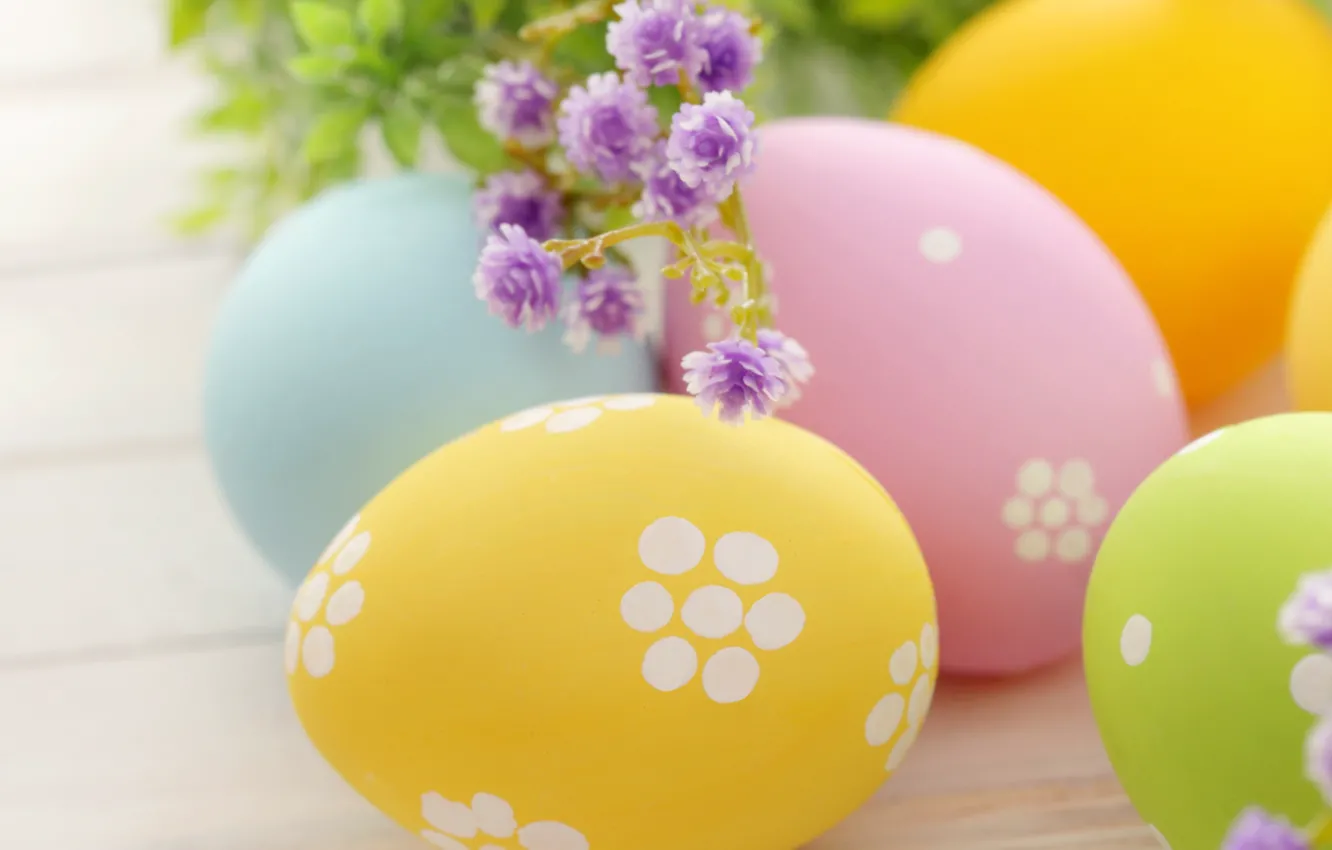 Фото обои Пасха, лента, flowers, spring, Easter, eggs, decoration, Happy